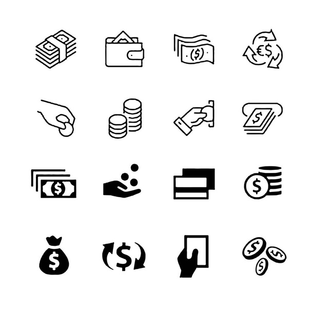 zestaw ikon związanych z pieniędzmi portfel Vector - Wektor, obraz