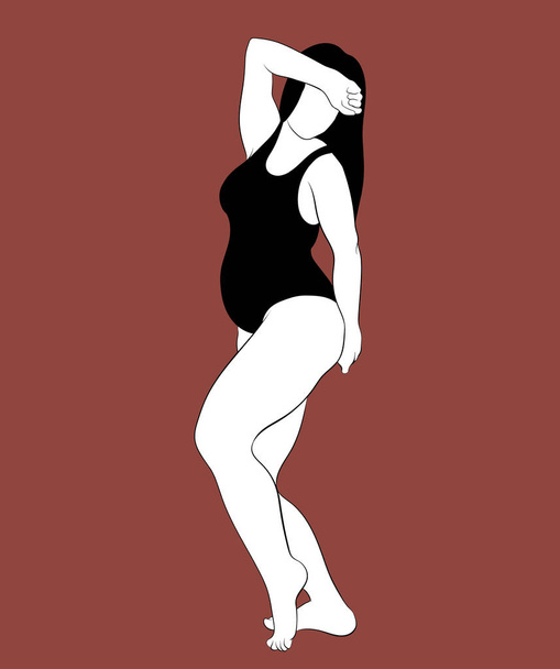 Векторная нарисованная вручную иллюстрация толстой женщины в купальнике изолирована. Творческая татуировка. Шаблон для открытки, плакат. Знамя, принт для футболки, значок, значок, патч
. - Вектор,изображение
