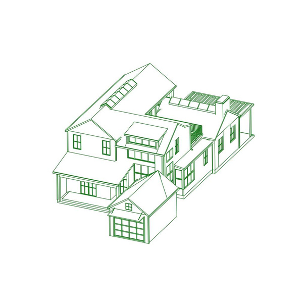 Conception d'architecture de bâtiment de maison croquis illustration 3D. architecture moderne extérieure. architecture résumé
. - Vecteur, image