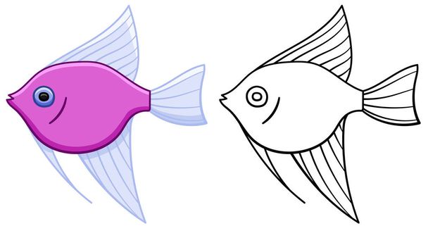 Pink Angelfish in colored and line versions - Vetor, Imagem