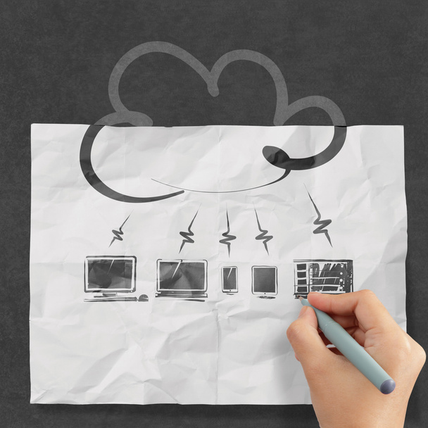 Zmačkaný papír cloud computing diagramu - Fotografie, Obrázek