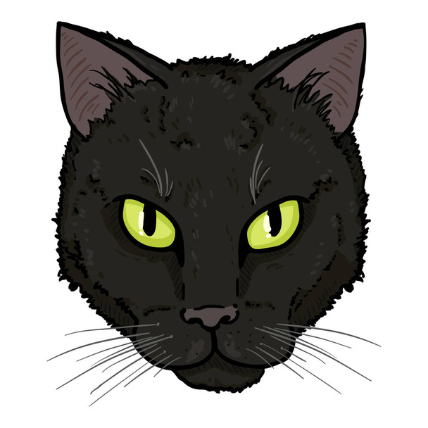 Vector Cartoon Black Cats Portrait. Illustrazione del viso felino
. - Vettoriali, immagini