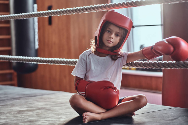 Portrait of young girl in boxer equipment - Foto, Imagem