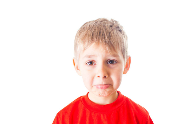 Close up portrait begging little Boy isolated - Фото, изображение