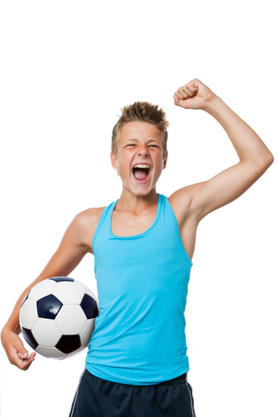 Jugador de fútbol adolescente con actitud ganadora
. - Foto, Imagen