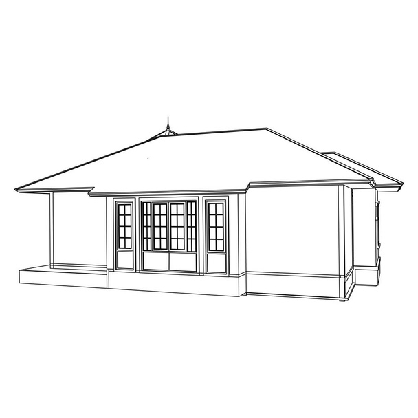 Koncepce architektury domovní budovy nákres 3D ilustrace. moderní architektura. Styl modtismu nebo drátěného rámu - Vektor, obrázek
