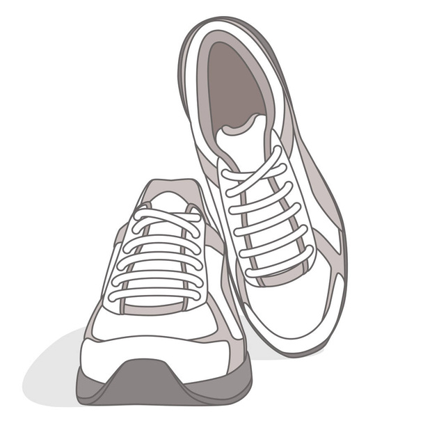 pair of running shoes, white, top and side view isolated on a white background - Vector, Image