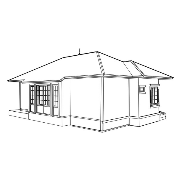 Conception d'architecture de bâtiment de maison croquis illustration 3D. architecture moderne extérieure. Schéma directeur ou style de cadre métallique
 - Vecteur, image