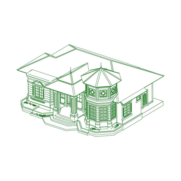 Κατοικία κτίριο αρχιτεκτονική ιδέα σκίτσο 3D εικόνα. σύγχρονο αρχιτεκτονικό εξωτερικό. αφηρημένη αρχιτεκτονική. - Διάνυσμα, εικόνα