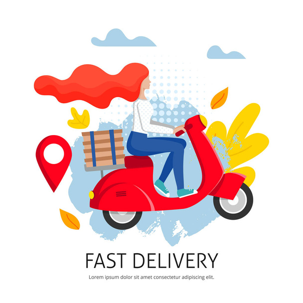 Fast city delivery on scooter text - Vector, Image