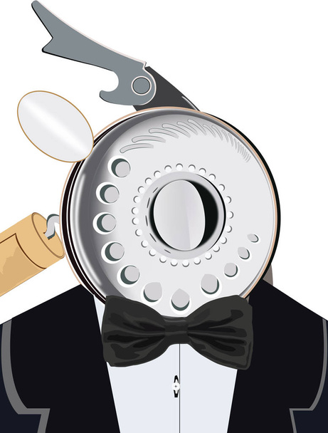 butler figure with glass and bottle of wine - Vector, Image