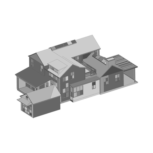 House building architecture concept illustration. Blueprint or Wire-frame style. - Vector, Image