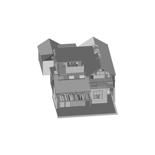 Haus Gebäude Architektur Konzept Illustration. Blaupause oder Drahtgestell-Stil. - Vektor, Bild
