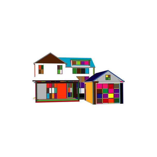 House building architecture concept illustration. Blueprint or Wire-frame style. - Vector, Image