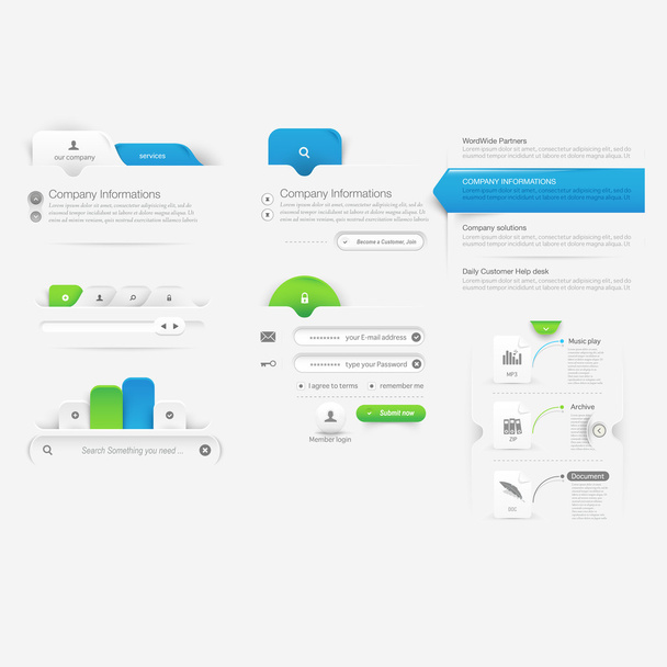 Website template infographic design menu navigation elements with icons - Vector, Image