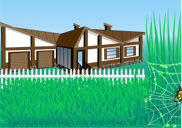 Casa de campo con jardín
 - Vector, imagen