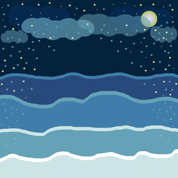 Abstract winter background. Snowfall, night sky, moon and snowdrifts. Template for design cards. vector illustration - Vetor, Imagem