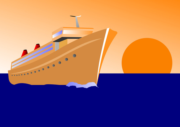 Cruise ship at sunset - Vector, Image