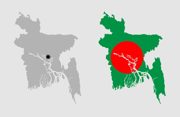 Contour of Bangladesh in grey and in flag colors - Vector, Image