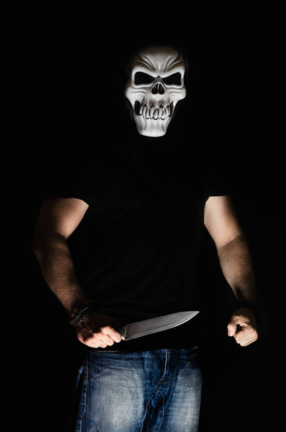 Man with scary mask and knife in halloween - Photo, Image