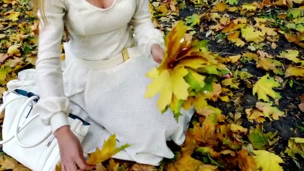 Podzimní nerozpoznatelná dívka ve stylu textů módy a životního stylu. - Záběry, video