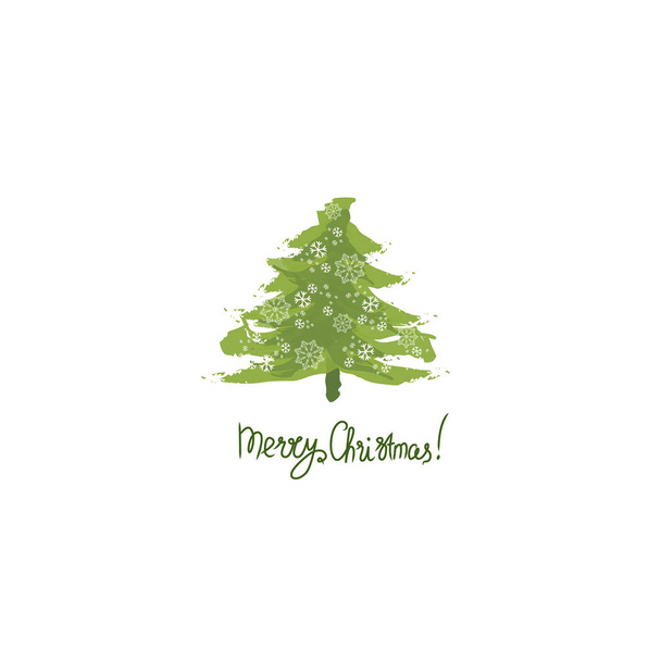 緑のクリスマスツリー。クリスマスツリーの手描き、新年の挨拶カードのための自然モミ珍しい木テンプレートやガーランド装飾の休日を回避するためのシンプルな孤立ベクトル - ベクター画像