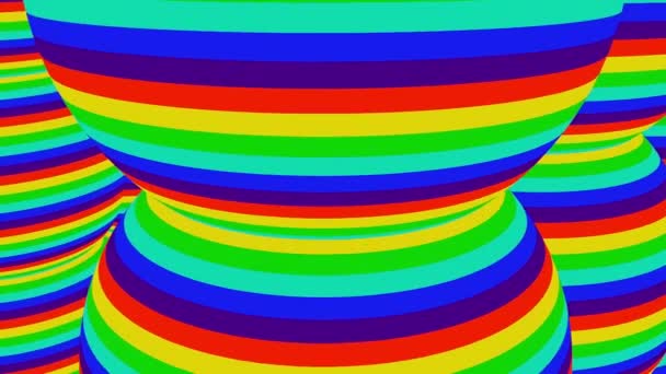 Çok renkli çizgili büyük küresel şekiller. Bilgisayar canlı renklerile yuvarlak nesnelerin 3d render oluşturulan - Video, Çekim