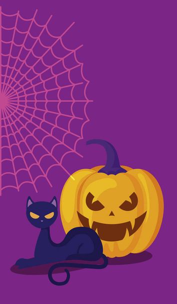 тыквы с котом в сцене Хэллоуина
 - Вектор,изображение