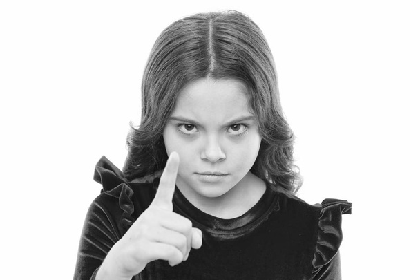 You are warned. Girl kid threatening with fist isolated on white. Strong temper. Threatening with physical attack. Kids aggression concept. Aggressive girl threatening to beat you. Dangerous girl - Foto, Imagen