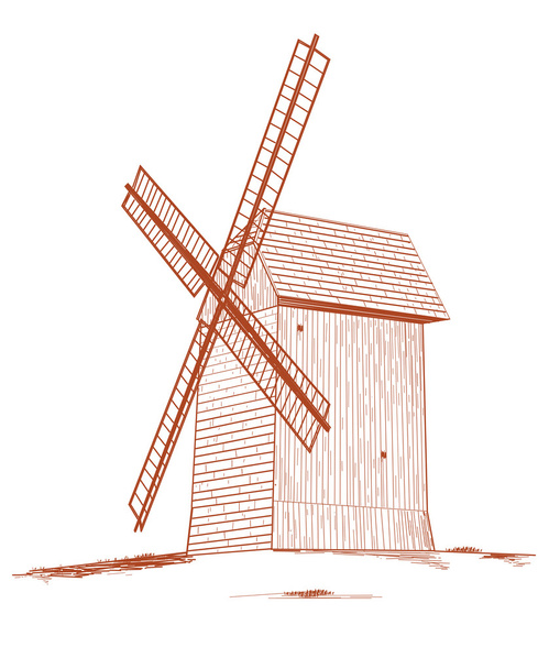 staré venkovské větrný mlýn. - Vektor, obrázek