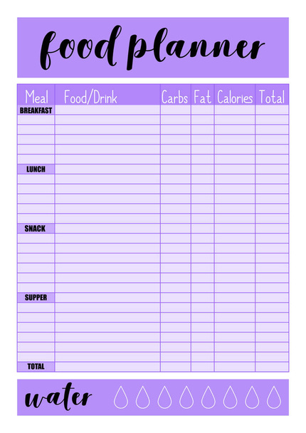   Weekly food planner, comfortable planner for organiser. Concept of healthy eating, loosing weight. - Vector, Image
