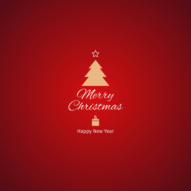 Christmas and new year greeting card with golden christmas tree and red background, vector illustration - Vector, imagen