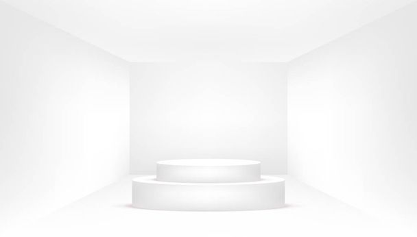 White podium in an empty white room. Empty white room. - Vector, Image