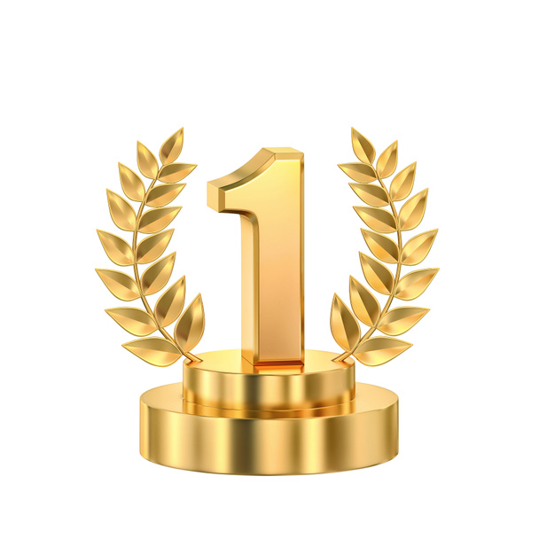 Première place, trophée d'or avec couronne de laurier, chemin de coupe inc
 - Photo, image