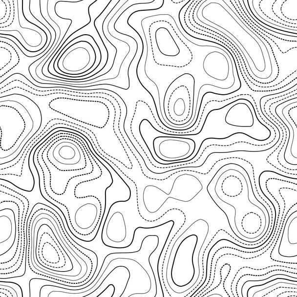 Mapa topográfico líneas Mapa topográfico real Diseño sin costura en blanco y negro de baldosas finas
 - Vector, Imagen