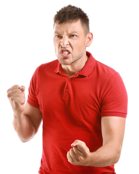 Portrait of angry man on white background - Foto, afbeelding