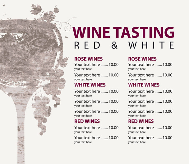 menu for wine tasting patterned by glass and grapes - Vector, Image
