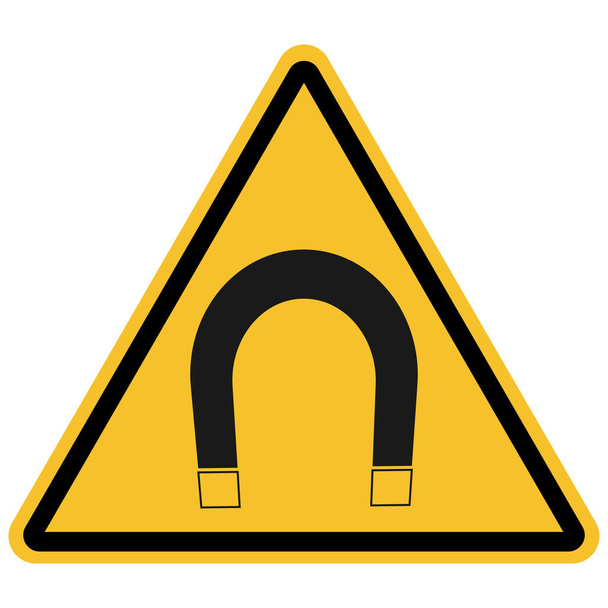 Znak ostrzegawczy mocny wektor pola magnetycznego-żółta płytka trójkątna. - Wektor, obraz