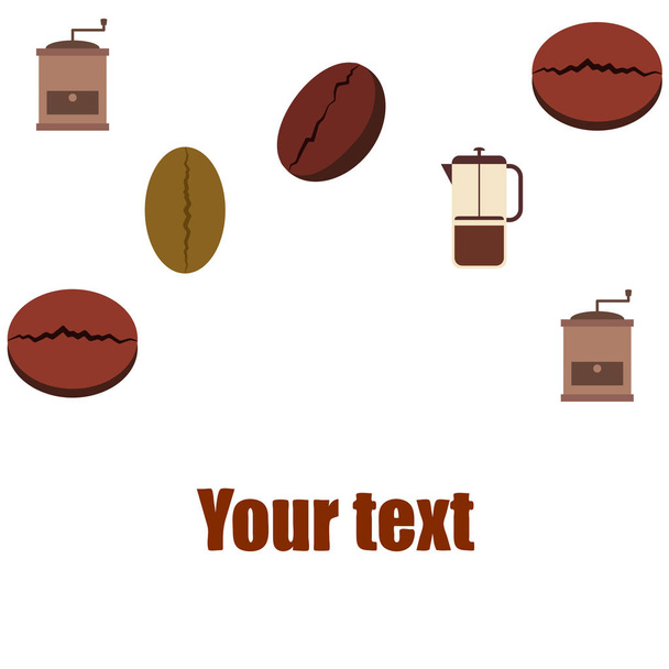 French press coffee, coffee beans, spilled coffee, vector illustration. Design elements for a cafe. Vector background. - Vector, Image