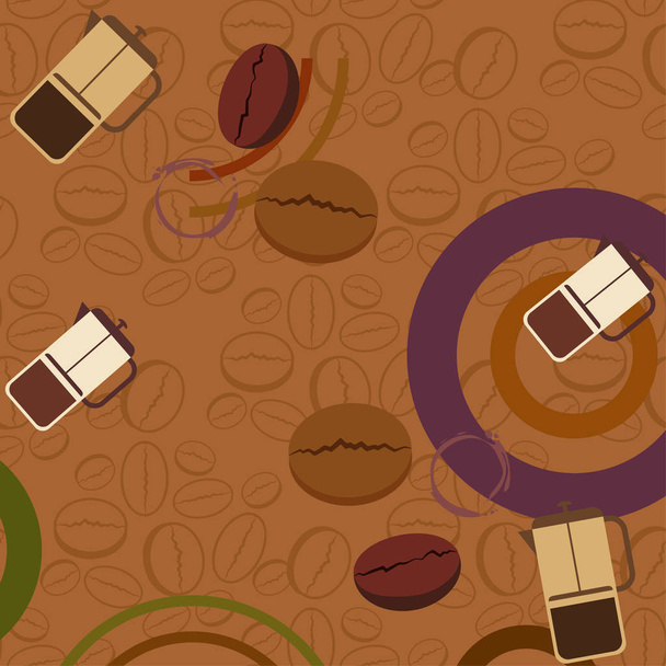 French press coffee, coffee beans, spilled coffee, vector illustration. Design elements for a cafe. Vector background. - Vektor, obrázek