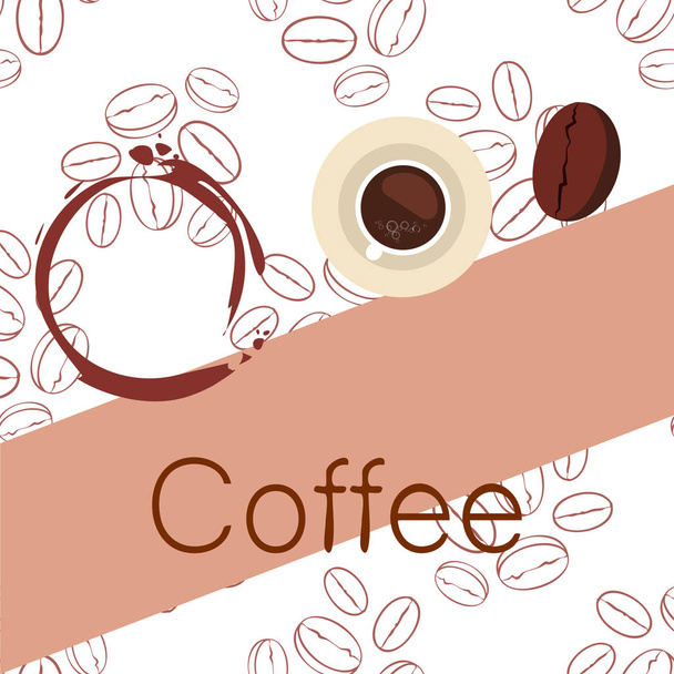 Šálek kávy, kávová zrna, koncept snídaně. Nápojová menu pro restauraci, vektorový podklad. - Vektor, obrázek