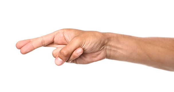 Main masculine avec doigts croisés sur fond blanc
 - Photo, image