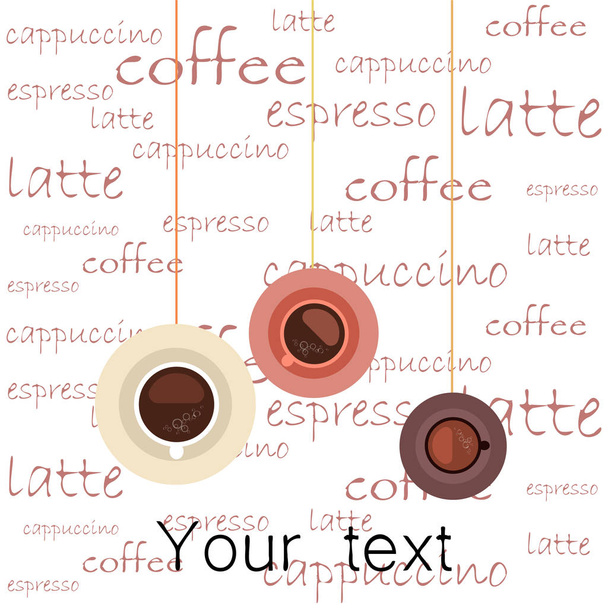 Tasse frischen Kaffee vorhanden. Vektorillustration. Dekoratives Design für Cafeteria, Banner, Karten. - Vektor, Bild