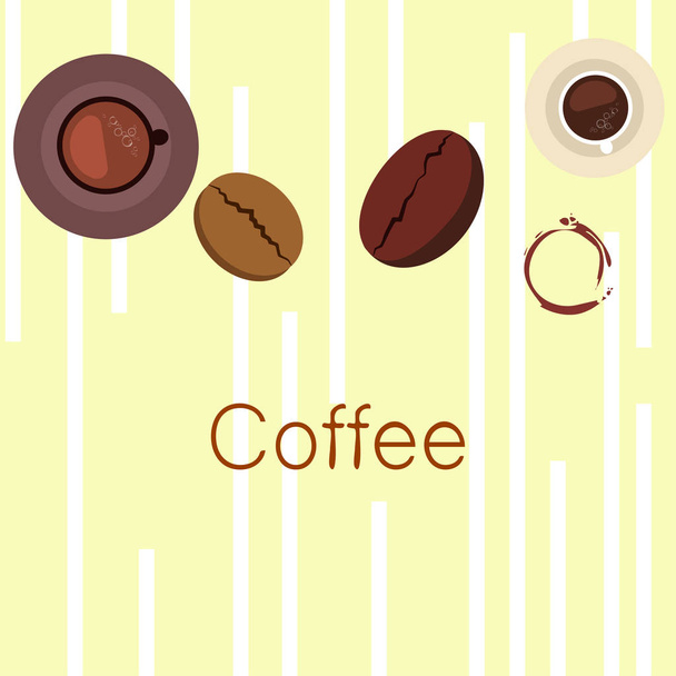Coffee cup, coffee grains, breakfast concept. Drinks menu for restaurant, vector background. - Vector, Image