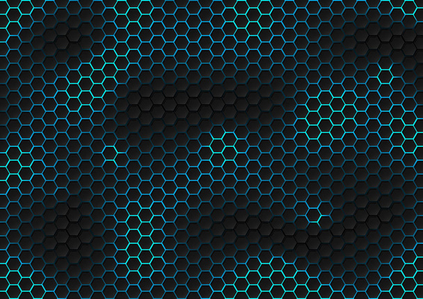 Αφηρημένο μαύρος εξάγωνο μοτίβο φουτουριστική υφή με μπλε l - Διάνυσμα, εικόνα