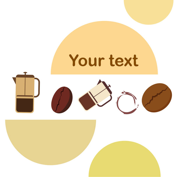 French press coffee, coffee beans, spilled coffee, vector illustration. Design elements for a cafe. Vector background. - Вектор, зображення