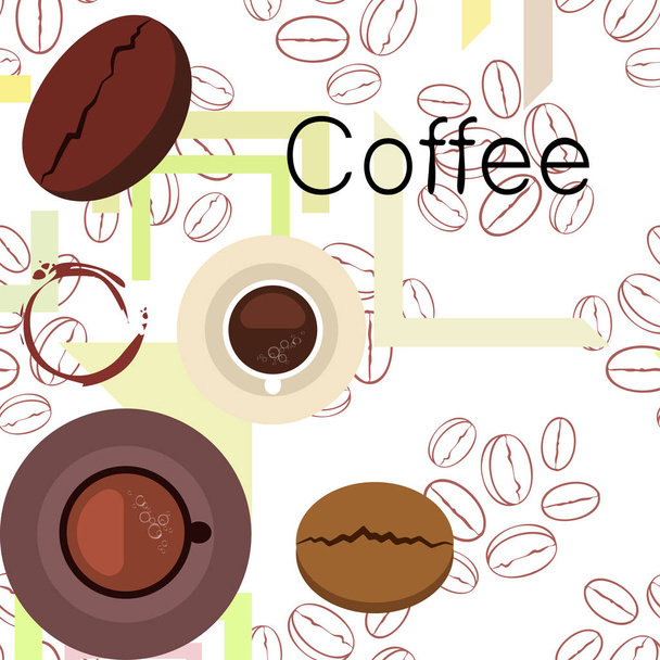 Koffie kopje, koffiegranen, Ontbijt concept. Drankenmenu voor Restaurant, Vector achtergrond. - Vector, afbeelding