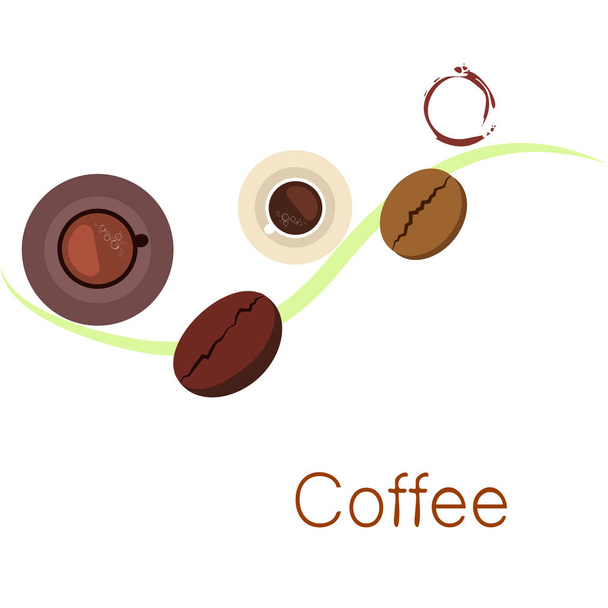 Tasse à café, grains de café, concept de petit déjeuner. Menu boissons pour restaurant, fond vectoriel
. - Vecteur, image