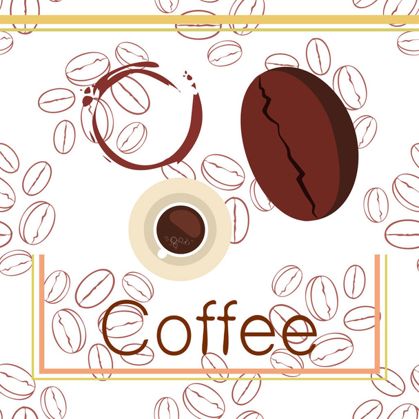 Кофейная чашка, зерно кофе, концепция завтрака. Меню напитков для ресторана, векторный фон
. - Вектор,изображение