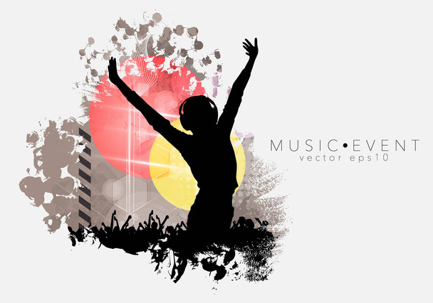 Crowd with raised hands at concert. Music festival, vector  - Vector, Image